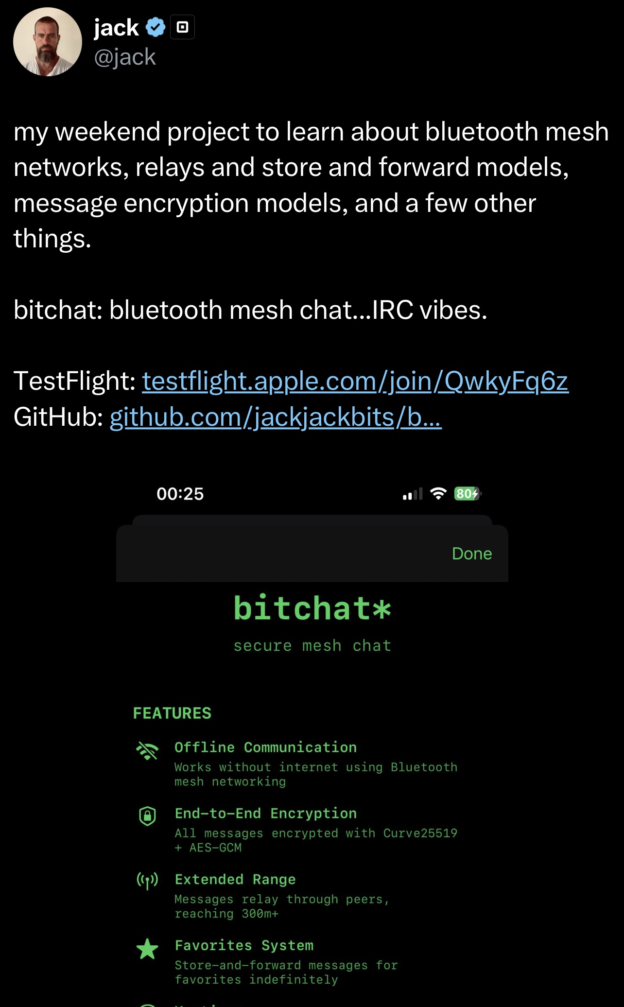Jack Dorsey's announcement of bitchat