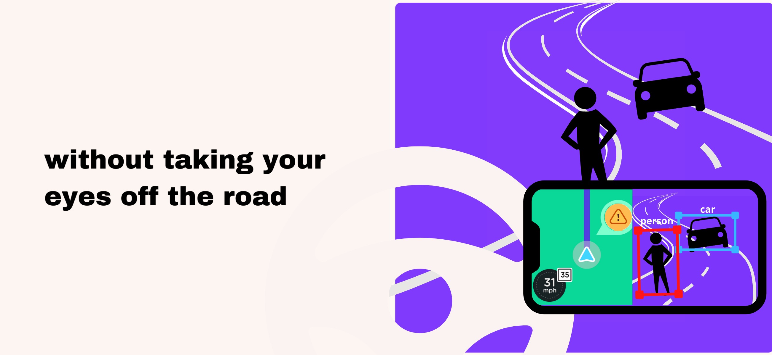 Open Co-Pilot concept — real-time object detection alongside Waze navigation, without taking your eyes off the road